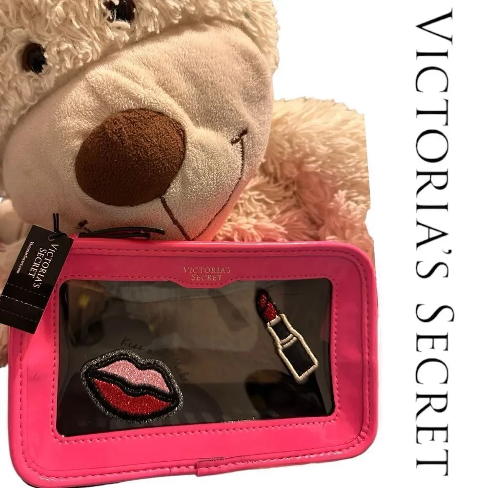 Victoria's Secret Cosmetic Case Clear Pink Patches Beauty Travel Makeup …